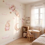 Pembe bulutlar bunny çocuk odası poster duvar kağıdı